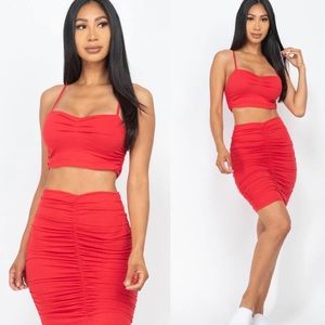 NEW "Smooth Sailing" Sexy Red Ruched Crop Top & Skirt Set